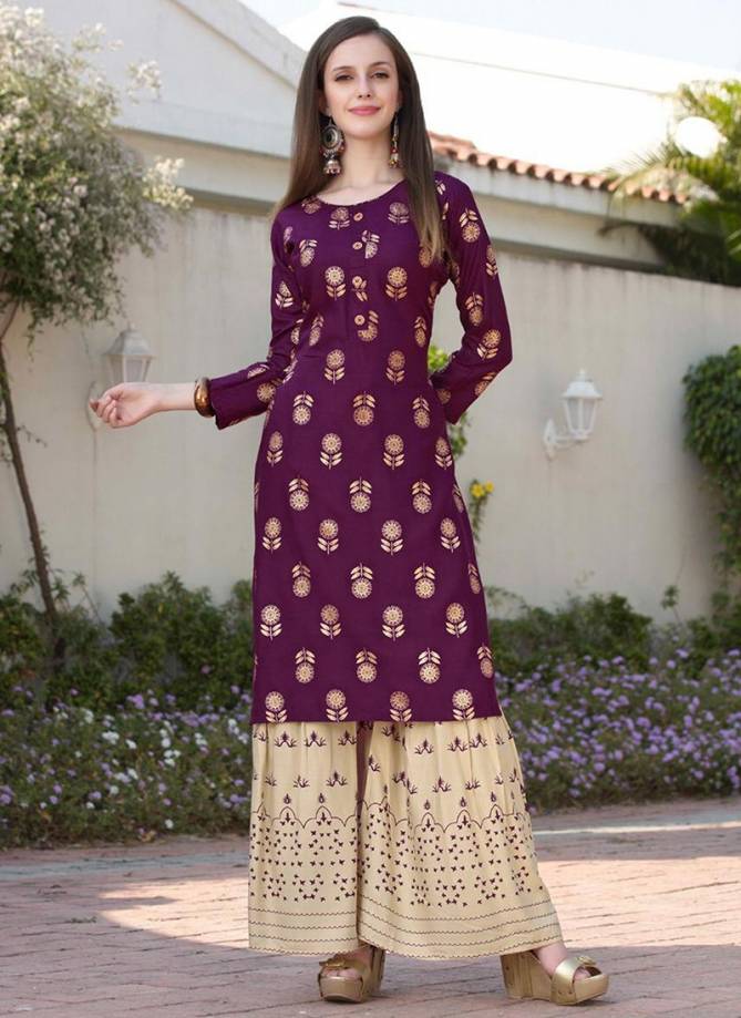 FVD Fashion valley dress present Latest Fancy Designer Fancy Ethnic Wear Rayon Printed Kurti With Sharara Collection